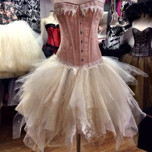PEACH AND IVORY LACE TUTU BURLESQUE CORSET PROM